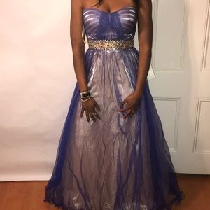 Royal blue strapless prom dress (straps in pouch)